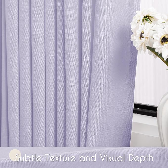 Lavender Linen Curtains Back Tab 108 Inches for Bedroom Living Room 2 Panels Semi Sheer Light Filtering Window Treatment Curtain Modern Elegant Decor Drapes Violet Light Purple 52ﾗ108