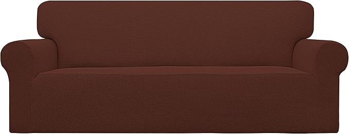 Easy-Going Stretch Oversized Sofa Slipcover 1-Piece Sofa Cover Furniture Protector Couch Soft with Elastic Bottom for Kids, Polyester Spandex Jacquard Fabric Small Checks Coffee