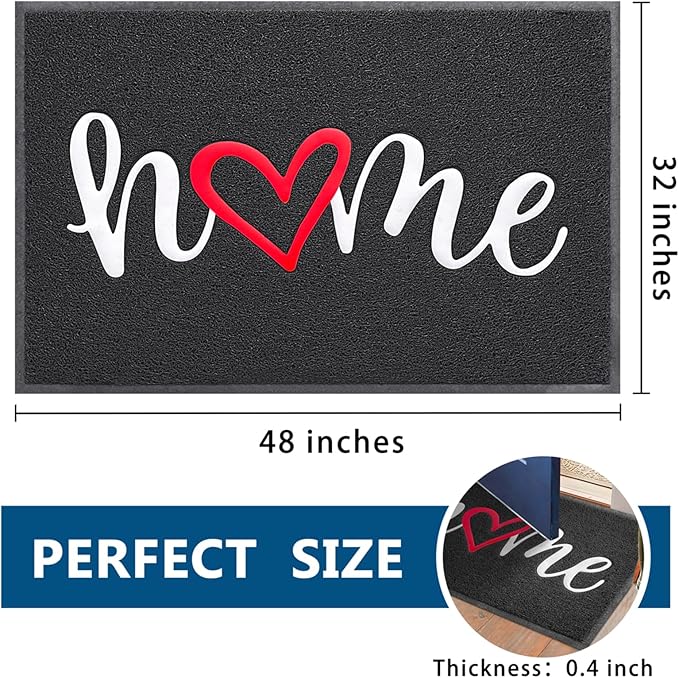 EARTHALL Door Mat Outside Inside Home Doormat, 48"x32", Durable Floor Mat Non Slip Mat Ultra Absorb Mud Easy Clean Front Doormat for Garage, Entryway, Patio, High Traffic Areas, Black