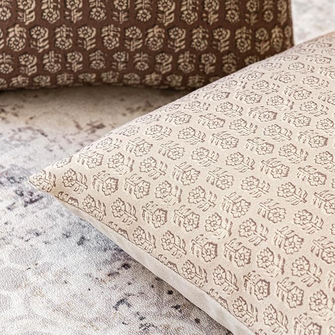 Foindtower Set of 2 Decorative Vintage Floral Print Throw Pillow Covers Neutral Modern Farmhouse Cushion Covers Boho Home Decor for Sofa Couch Chair Bedroom Living Room,20×20 Inch,Ivory Beige