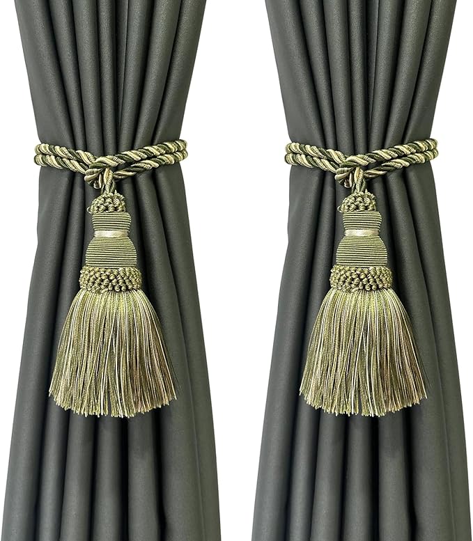 Fenghuangwu 2 Pack Curtain Tie Backs Rope Tassels for Curtains Drape tiebacks Handmade Outdoor Home and Outdoor Decorative (Mix Green, 2p)