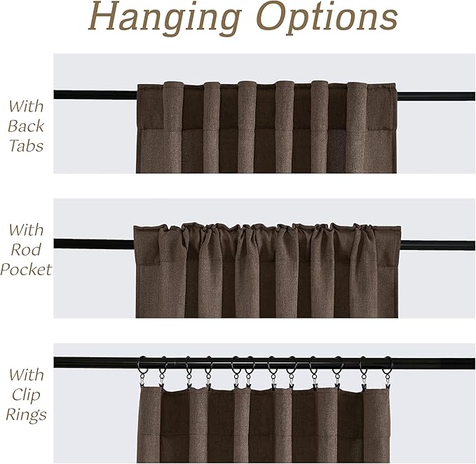 RYB HOME Natural Linen Sheer Curtains 84 inches Long for Bedroom and Living Room, Back Tab/Rod Pocket, Light Filtering Sheer Curtains and Drapes, Brown, W 52 x L 84 inches, 2 Panels Set