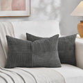 Fancy Homi 2 Packs Dark Gray Lumbar Decorative Throw Pillow Covers 16x32 Inch for Living Room Couch Bed Sofa, Farmhouse Home Decor, Soft Striped Corduroy Rectangle Accent Cushion Case 40x80 cm