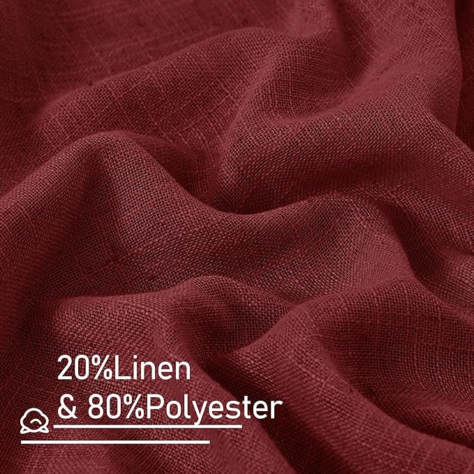 LAMIT Semi Sheer Linen Curtains 54 Inches Long for Bedroom, Light Filtering Boho Panels Bronze Grommet Christmas Decor Window Drapes for Windows/Farmhouse, Burgundy Red, 2 Panels, 52 x 54 Inch