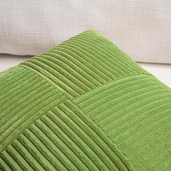 Fancy Homi Set of 2 Lime Green Decorative Throw Pillow Covers 20x20 Inch for Living Room Couch Bed Sofa, Farmhouse Boho Home Decor, Soft Cross Corduroy Patchwork Accent Square Cushion Case 50x50 cm