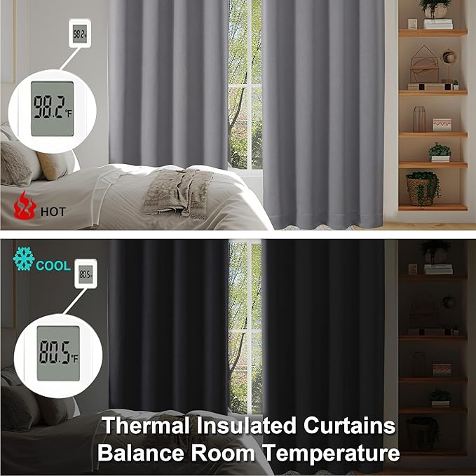 Simplebrand Ava Light Grey Blackout Curtains for Bedroom 90 Inches Long 2 Panels Set, Solid Privacy Energy Saving Living Room Window Treatment Curtains Blackout Drapes, W40 x L90 Inch, Light Grey