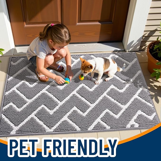 OLANLY Front Door Mat, Non-Slip Rubber Backing, Dirt Resistant and Absorbent, Washable, Easy to Clean Low-Profile Indoor Doormat for Back Door, Entryway, Inside Entrance, 71x47, Grey