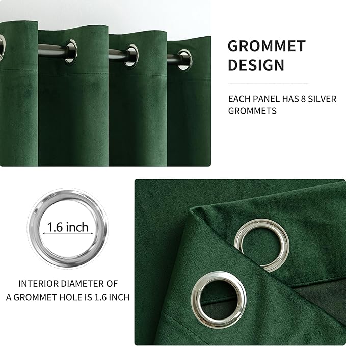 MIULEE Christmas 90 Inches Velvet Curtains Emerald Green Elegant Grommet Curtain Thermal Insulated Soundproof Room Darkening Drapes for Classical Living Room Bedroom Decor 52 x 90 Inch Set of 2