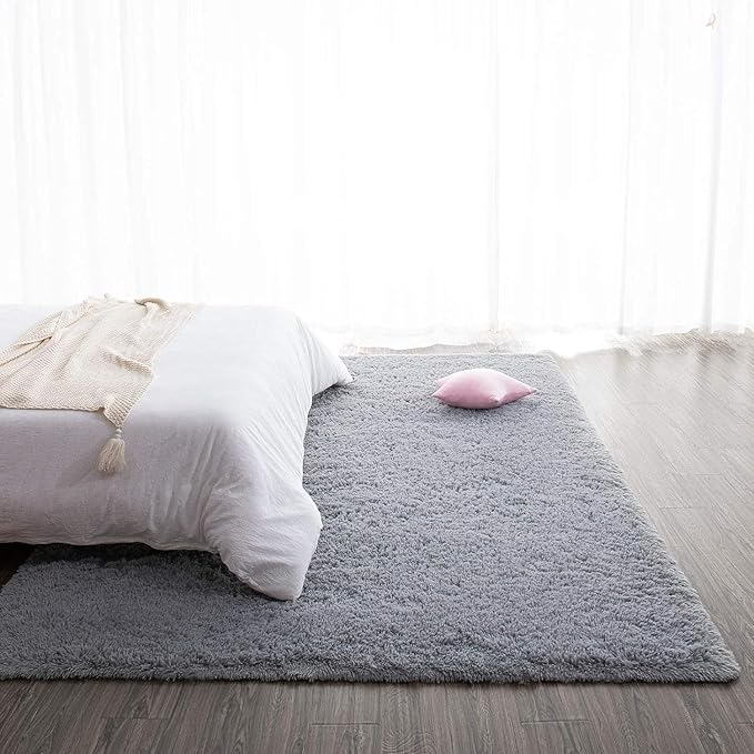 TWINNIS Super Soft Shaggy Rugs Fluffy Carpets, 7x10 Feet, Indoor Modern Plush Area Rugs for Living Room Bedroom Kids Room Nursery Home Decor, Upgrade Anti-Skid Rectangular Fuzzy Rug, Grey