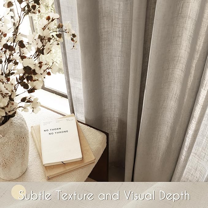 Taupe Linen Curtains 108 inches Long for Living Room Back Tab Rustic Farmhouse Semi Sheer Light Filtering Window Curtain Dining Room Soft Thick Flax Linen Textured Drapes Burlywood Birch Dark Brown
