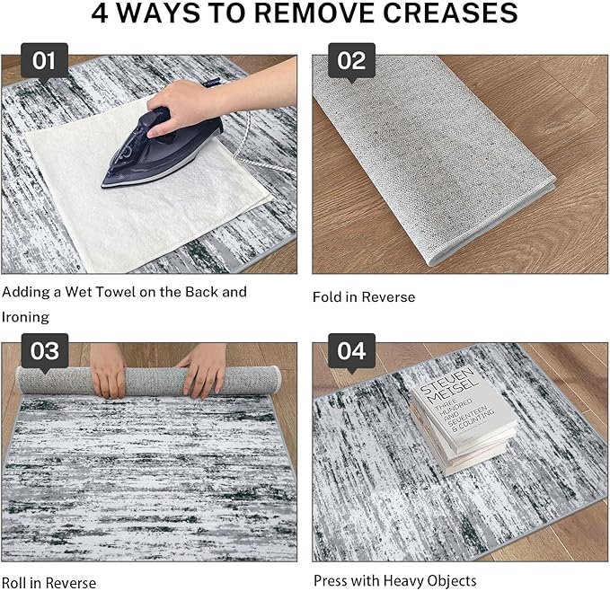 Lansny Modern Abstract Runner Rug 2x6, Black Grey White Washable Kitchen Runner Non-Slip Soft Hallway Rug Runner Thin Print Faux Wool Carpet for Entryway Bedroom Laundry Room Indoor Home Decor