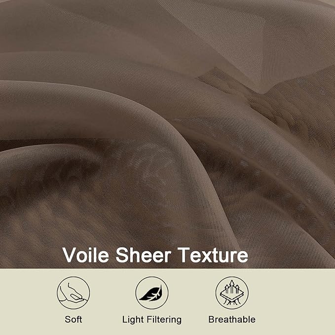 Cafe Curtains 36 Inch Length Tier 2 Pieces, Modern Soft Airy Sheer Kitchen Short Curtains for Small Window, Rod Pocket Small Curtain for Bathroom Basement, Chocolate, Each, 42"Wx36"L Inches