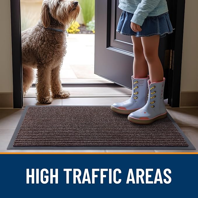 OLANLY Front Door Mat Indoor Outdoor Entrance, 2-Pack 47 x 23 Inch, Waterproof Heavy Duty Doormat, Fade Resistant, Low Profile, Easy Clean Patio Porch Welcome Floor Mats for Entry, Tan