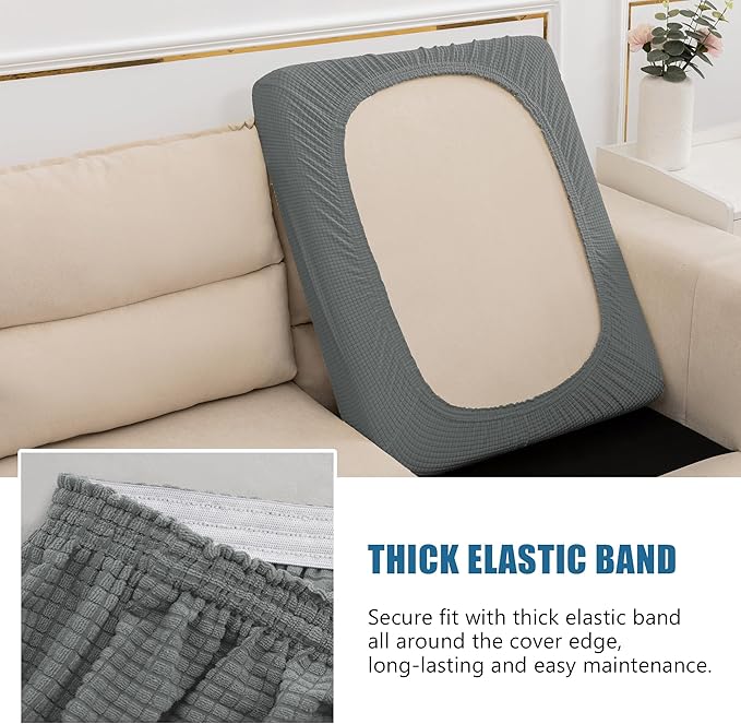 Water Repellent Sofa Cushion Slipcovers, Stretch Seat Cushion Covers Sofa Covers for Living Room Furniture Protector, Thick Jacquard Textured Twill Fabric (Small, Dove Grey)