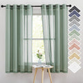 NICETOWN Linen Textured Semi Sheer Curtains, Eyelet Top Bedroom Window Privacy with Light Filtering Flax Linen Blend Sheer Drapes for Bedroom, 2 Panels, Olive Green, W52 x L63