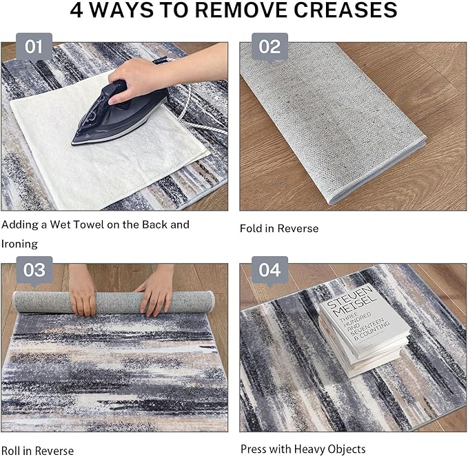 Lansny Modern Abstract Runner Rug 2.6x14, Grey Black Multi Washable Long Kitchen Runner Non-Slip Soft Hallway Rug Runner Thin Print Faux Wool Carpet for Entryway Bedroom Laundry Room Indoor HomeDecor