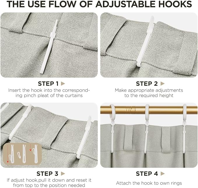 Joydeco Greyish White Pinch Pleated Thick Linen Curtains 90 Inch Long 2 Panel Set for Living Room, Double-Faced Curtain for Bedroom, Back Tab Blackout Drapes with Adjustable Hooks (40”W x90”L)
