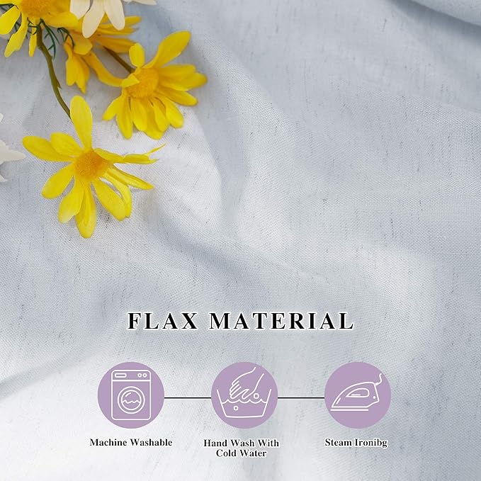 NICETOWN Linen Sheer Mist Grey Curtains for Windows 84 inches Length, Grommet Solid Semi Sheer Linen Drapes Privacy with Light Filtering for Living Room/Bedroom, W52 x L84, 2 Panels