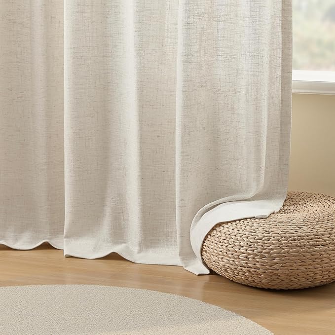 90 Inch Curtains Pinch Pleated 2 Panels for Living Room, Semi Sheer Memory Trained Light Filtering Linen Blend Pinch Pleat Curtain with Rings Back Tab Drapes for Bedroom Dining Room, 40x90, Natural