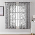Lecloud Leia Charcoal Grey Sheer Curtains 63 Inch Length 2 Panels, Rustic Light Filtering Privacy Voile Leaf Aesthetic Curtain, Dual Rod Pockets Drapes for Living Room Dining Room, Each 42" W x 63" L