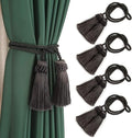 Fenghuangwu Curtain Tiebacks Handmade Decorative Curtain Holdbacks Rope with Tassel (Charcoal, 4P)