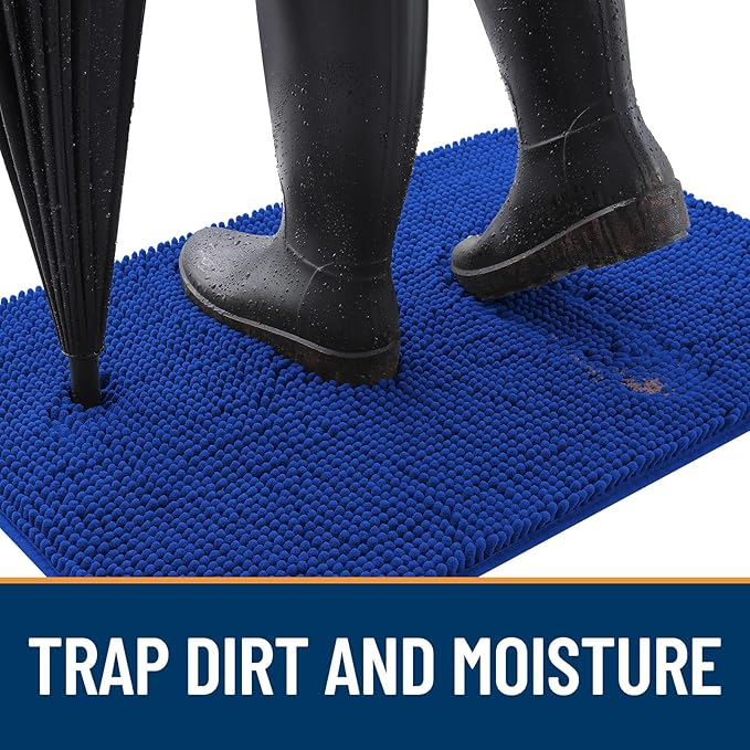 OLANLY Dog Door Mat for Muddy Paws 54x32, Absorbs Moisture and Dirt, Absorbent Non-Slip Washable Doormat, Quick Dry Chenille Mud Mat for Dogs, Entry Indoor Entryway Carpet for Inside Floor, Royal Blue