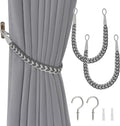 NICEEC 2 Pack Natural Cotton Rope Curtain Tiebacks Elegant Boho Style Decorative Drape Tie Backs Soft Hand-Woven Rope Curtain Holdbacks with Metal Hook for Home & Office Drapery (Gradient Grey)