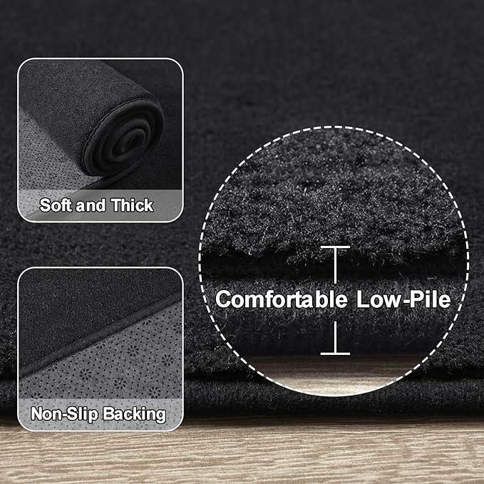 Amearea Large Modern Area Rugs for Bedroom Living Room, 5x8 Feet Black Thickened Memory Foam Rug, Fluffy Indoor Washable Rugs Non Slip Minimalist Carpet for Boys Girls Dorm Nursery Room Decor