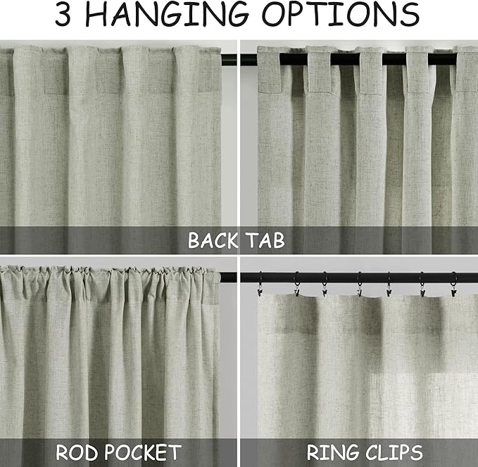 Sage Green Kitchen Cafe Curtains 45 Inch Length 2 Panel Set Back Tab Rod Pocket Semi Sheer Light Filtering Short Curtain Farmhosue Small Curtains for Basement Window Bathroom Living Room 52x45