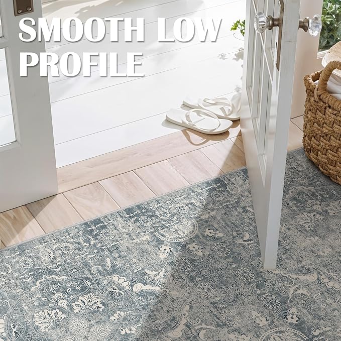 2x3 Entryway Area Rug Washable - Neutral Small Entry Rug Kitchen Rug Runner Vintage Soft Floor Mat Non Slip Indoor Farmhouse Carpet for Bedroom Bathroom Living Room (Blue)