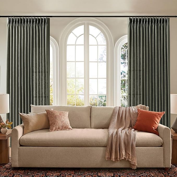 IVAPUPU Pinch Pleated Curtains 84 Inches Long for Living Room, Light Filtering Linen Blend Curtain Memory Trained Back Tab Drapes with Hooks Rings for Bedroom Dining Room, Charcoal Grey, W40xL84
