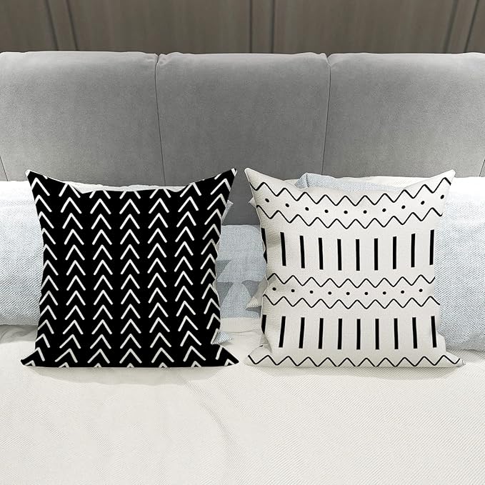 YCOLL Pillow Covers 22x22 Set of 4, Modern Sofa Throw Pillow Cover, Decorative Outdoor Linen Fabric Pillow Case for Couch Bed Car, Black