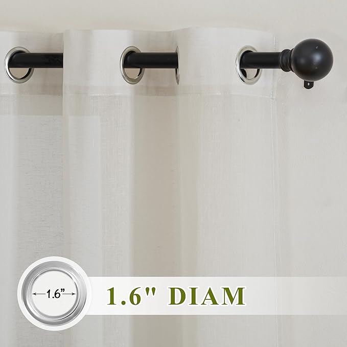 NICETOWN Flax Linen Semi Sheer Curtains for Windows 84 inch Length, Grommet Vertical Drapes Privacy with Light Filtering Window Treatments for Farmhouse, Natural, W42 x L84, 2 Panels