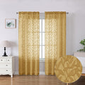 Lecloud Leia Dark Gold Sheer Curtains 72 Inches Long 2 Panels, Airy & Breathable Voile Leaf Textured Bedroom Living Room Curtains, Dual Rod Pockets Jacquard Gauzy Window Drapes, 40 W x 72 L