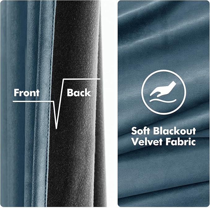 MIULEE Velvet Curtains - Dark Slate, Elegant Grommet, Thermal Insulated, Soundproof, Room Darkening Blue Black Out Curtains/Drapes for Classical Living Room, Bedroom Decor - 52 x 108 Inch, 2 Panels
