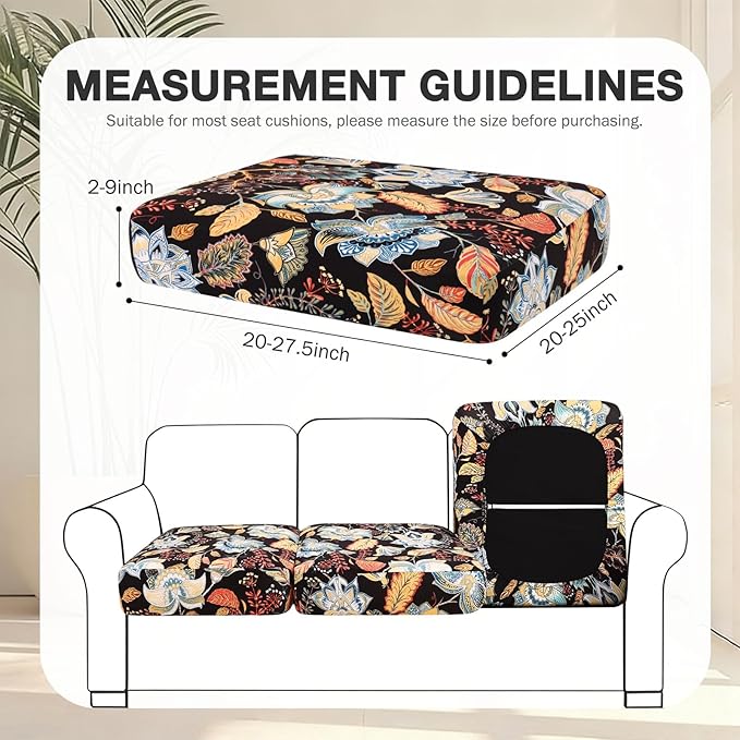 hyha 8Pcs Patio Cushion Covers, Stretch Outdoor Couch Cushion Covers Replacement, Washable Outdoor Chair/Sofa Slipcovers for Patio Furniture Cushions Protector with Elastic Bottom(Floral,Cover Only)