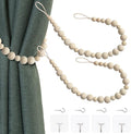 OCIOLI 2 Pieces of Wood Bead Curtain Tieback Boho Curtain Tiebacks Curtain Holdbacks for Wall Curtain Ties Curtain Tie Backs with Hooks for Boho Decor Bedroom Decor Nursery Decor (Wood Color,2)