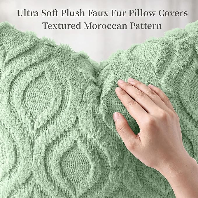 decorUhome Throw Pillow Covers 16x16 Inch Set of 2, Soft Plush Faux Wool Sage Green Solid Couch Pillow Covers, Accent Farmhouse Neutral Square Pillow Cases for Sofa Bed Living Room