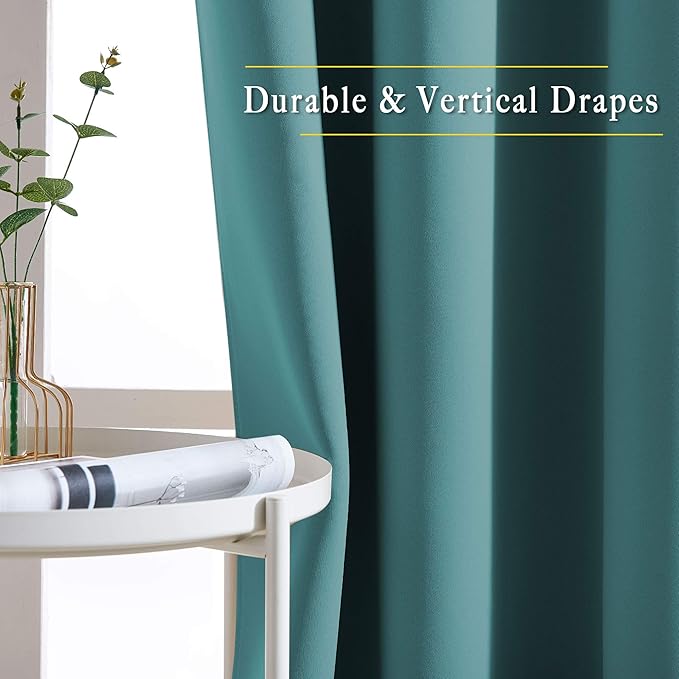 NICETOWN Sea Teal Blackout Doorway Curtains 78 inch Length 2 Panels, Grommet Light Reducing Thermal Insulated Privacy Door Curtains Window Treatments for Bedroom, W52 x L78