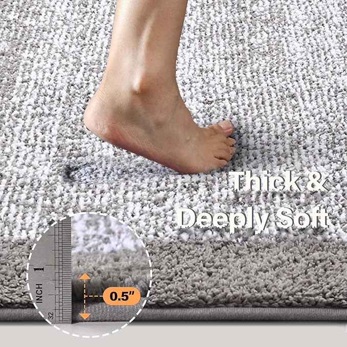 Bathroom Rugs 30x20 Non Slip Washable, Light Grey Bath Mat for Bathroom Floor Tub, Soft Absorbent Quick Dry Mats for Shower, Bathtub,Home Decor