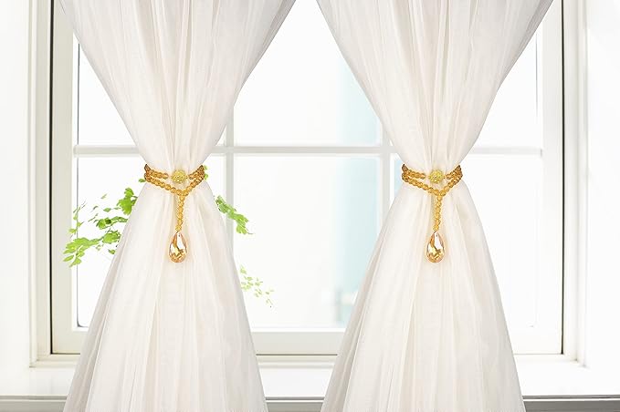 SUQ I OME 2 Pack of Luxury Crystal Beaded Magnetic Curtain Tieback and Holdback Curtain Clips Curtain Buckle Curtain Holder Blingbling Curtain Holdbacks for Drapes,Champagne