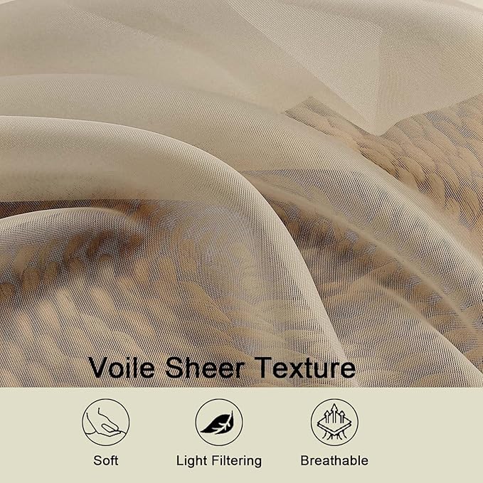 Taupe Sheer Curtains for Bedroom Living Room 45 Inch Length 2 Panels, Soft Airy Light Filtering Small Kitchen Window Curtains, Rod Pocket Short Curtain Drapes, Taupe, 42" Wx45 L Inches