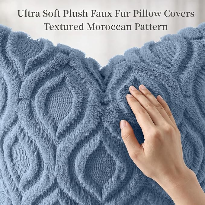 decorUhome Throw Pillow Covers 24x24 Inch Set of 2, Soft Plush Faux Wool Dusty Blue Solid Couch Pillow Covers, Accent Euro Sham Farmhouse Neutral Square Pillow Cases for Sofa Bed Living Room