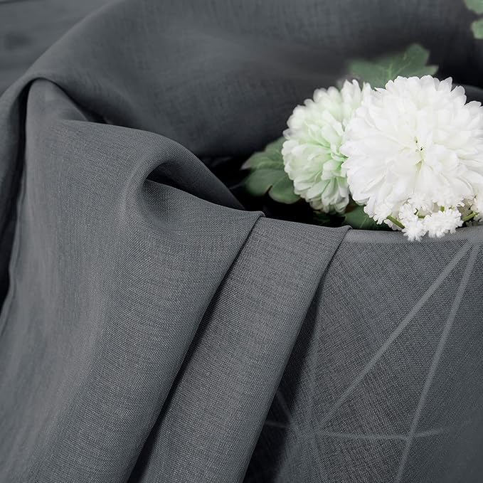 Tollpiz Sheer Curtains Linen Textured Bedroom Curtain Sheers Light Filtering Rod Pocket Voile Curtains for Living Room, 54 x 84 inches Long, Dark Grey, Set of 2 Panels