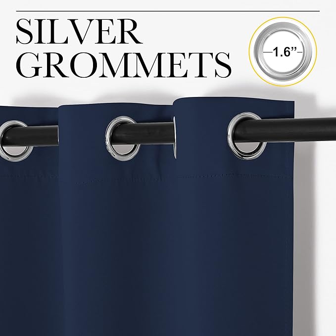 NICETOWN Bedroom Blackout Curtains Panels, 1 Pair, 55 inches by 92 Inch, Navy, Triple Weave Energy Saving Thermal Insulated Solid Grommet Blackout Draperies for Patio