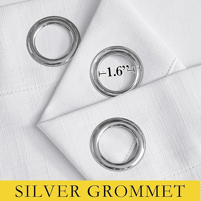 NICETOWN 100% Absolutely Blackout Linen Curtains with Thermal Insulated White Liner, White, 52" W x 63" L, Set of 2, Vintage Linen Textured Privacy Window Treatment Light Blocking for Living Room
