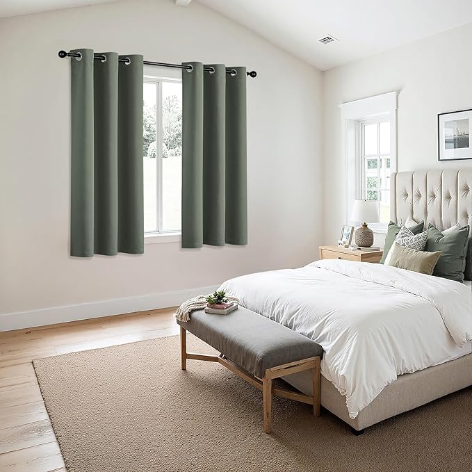 MIULEE Dark Mallard Blackout Curtains for Bedroom Living Room 45 Inches Long 2 Panels, Thermal Insulated Room Darkening Drapes Solid Grommet Noise Reduction Light Blocking Window Treatments 40x45 Inch