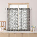 Chyhomenyc Charcoal Grey Sheer Curtains 36 Inch Length, Light Filtering Leaf Tufted Textured Small Kitchen Curtain Over Sink, Short Half Window Curtains for Bathroom Basement, 30" Wx36 L, 2 Panels