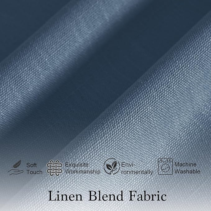 RYB HOME 2 Panels Sheer Valances Faux Linen Weave Textured Valance Curtains for Small Window Treatment Light Filtering Swag Curtain for Kitchen Living Room, Rod Pocket, Stone Blue, W 36 x L 63 inch