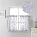 Lecloud Leia Light Grey Kitchen Sheer Curtains 24 Inch Length 2 Pcs, Jacquard Textured Leaf Voile Short Curtains with Dual Rod Pocket, Farmhouse Bedroom Living Room Tiers, 40 W x 24 L